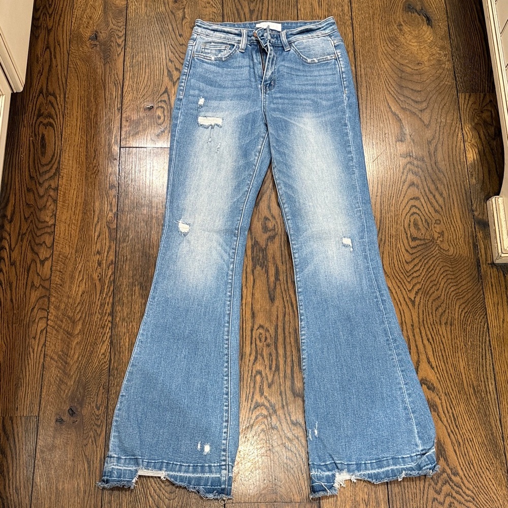 Vervet Flare Jeans in Blue with Distressed Details
